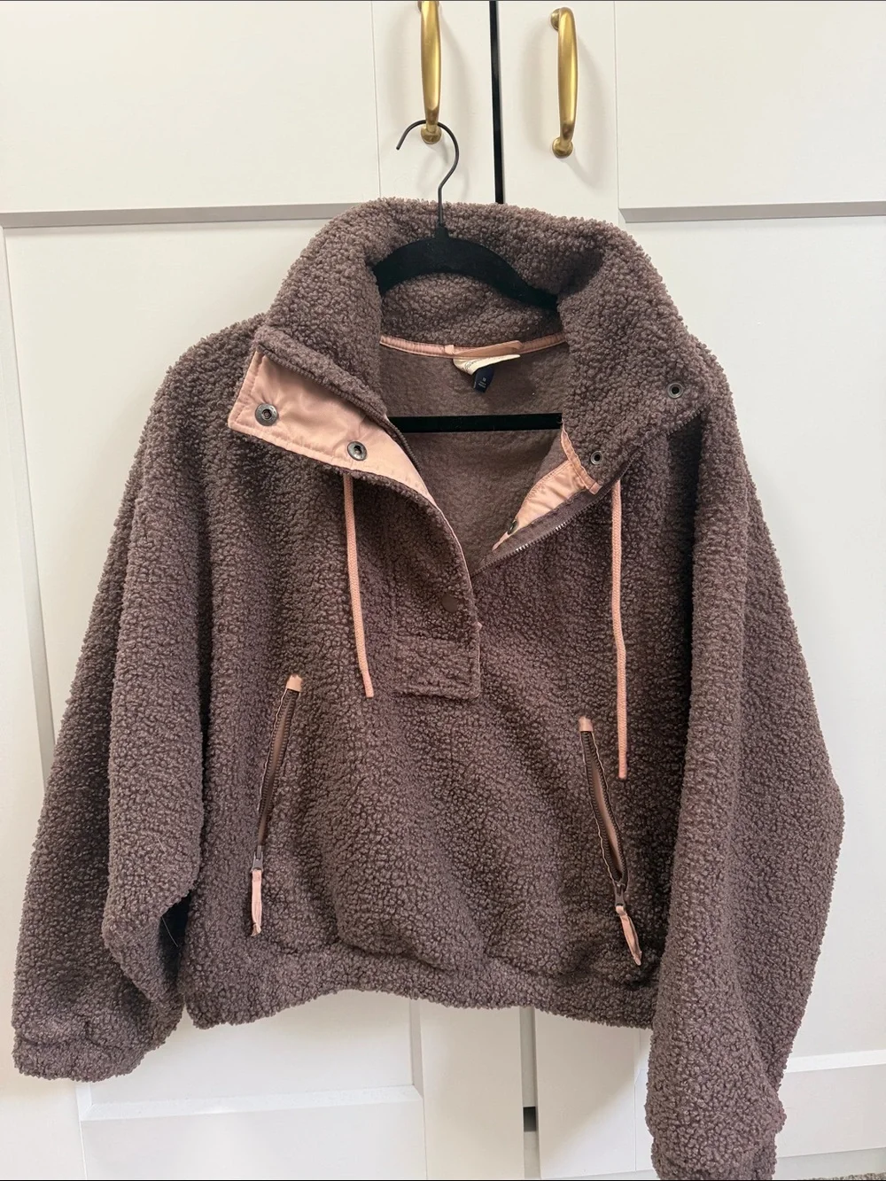 Universal Thread Brown Taupe Teddy Fleece Jacket with Pink Trim